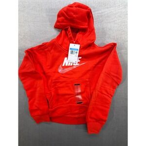 New Nike Girls Hooded Sweatshirt Orange White Size Medium DM0566-673